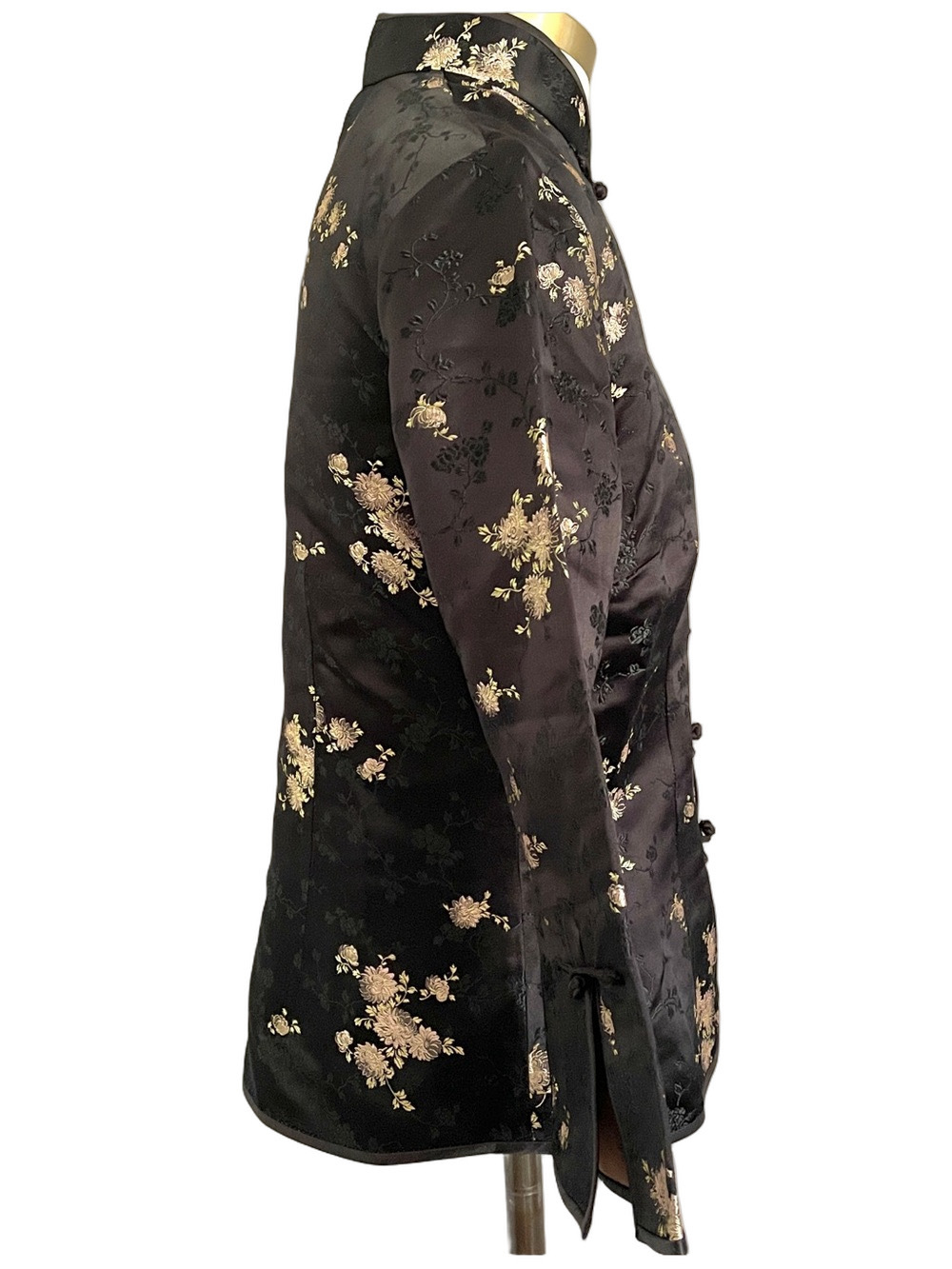 Vintage Chinese Black Satin Silk Blend Brocade Blouse - Small - Picture 5 of 11